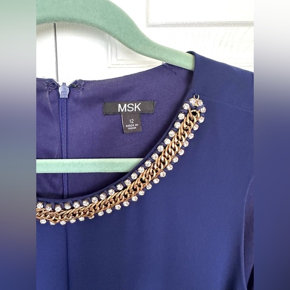 MSK Women's Dress Midnight Blue Size 12 Sheath with Rhinestone Collar - Picture 4 of 10